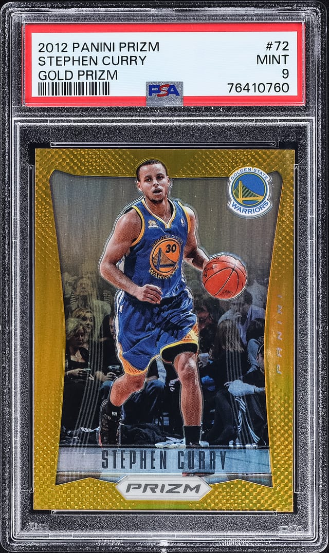 2012 Panini Prizm #72 Stephen Curry Gold Prizm graded PSA 9 in a slab (representative copy)