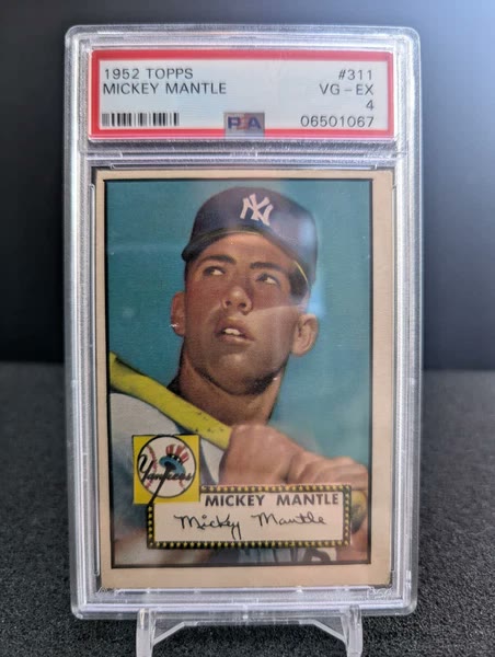 1952 Topps #311 Mickey Mantle graded PSA 4 in a slab (representative copy)