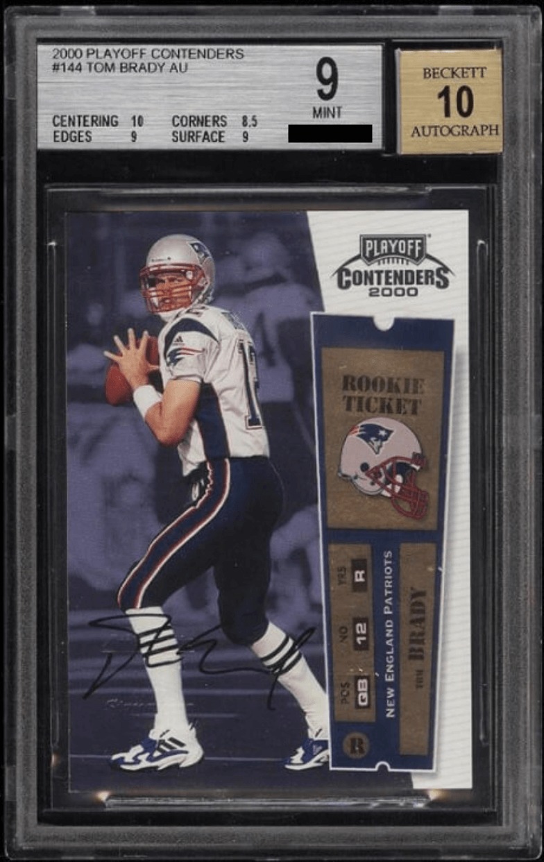 2000 Playoff Contenders Championship Rookie Ticket Auto Tom Brady, serial 8 of 100, BGS 9